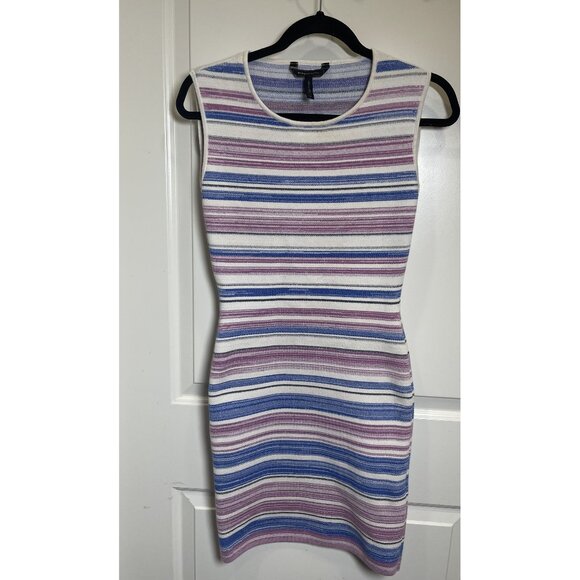 BCBGMAXAZRIA Multi-Striped Bodycon Sleeveless Dress Sz Med Chic Cocktails Party - Picture 1 of 6